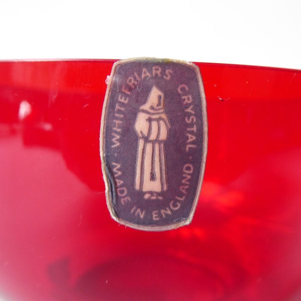 Whitefriars M114 glass dessert fruit bowl, vintage 1970s. Ruby red both stickers - Image 4