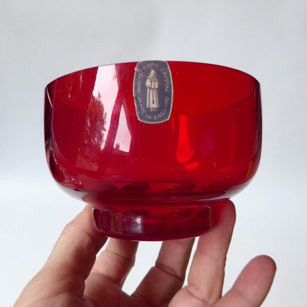 Whitefriars M114 glass dessert fruit bowl, vintage 1970s. Ruby red both stickers - Image 5