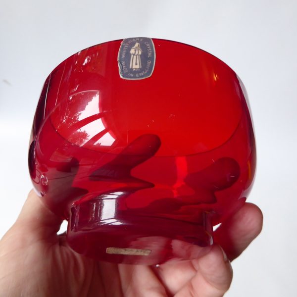 Whitefriars M114 glass dessert fruit bowl, vintage 1970s. Ruby red both stickers - Image 6