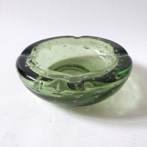 Whitefriars Sea Green vintage controlled bubble 4" ashtray bowl, cigarette slots