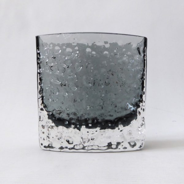 Whitefriars bow fronted nailhead 9685 pewter grey art glass vase, Baxter 60s/70s