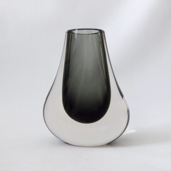 Whitefriars pewter grey hambone 9656 vintage art glass vase, 5.5" Baxter 1960s