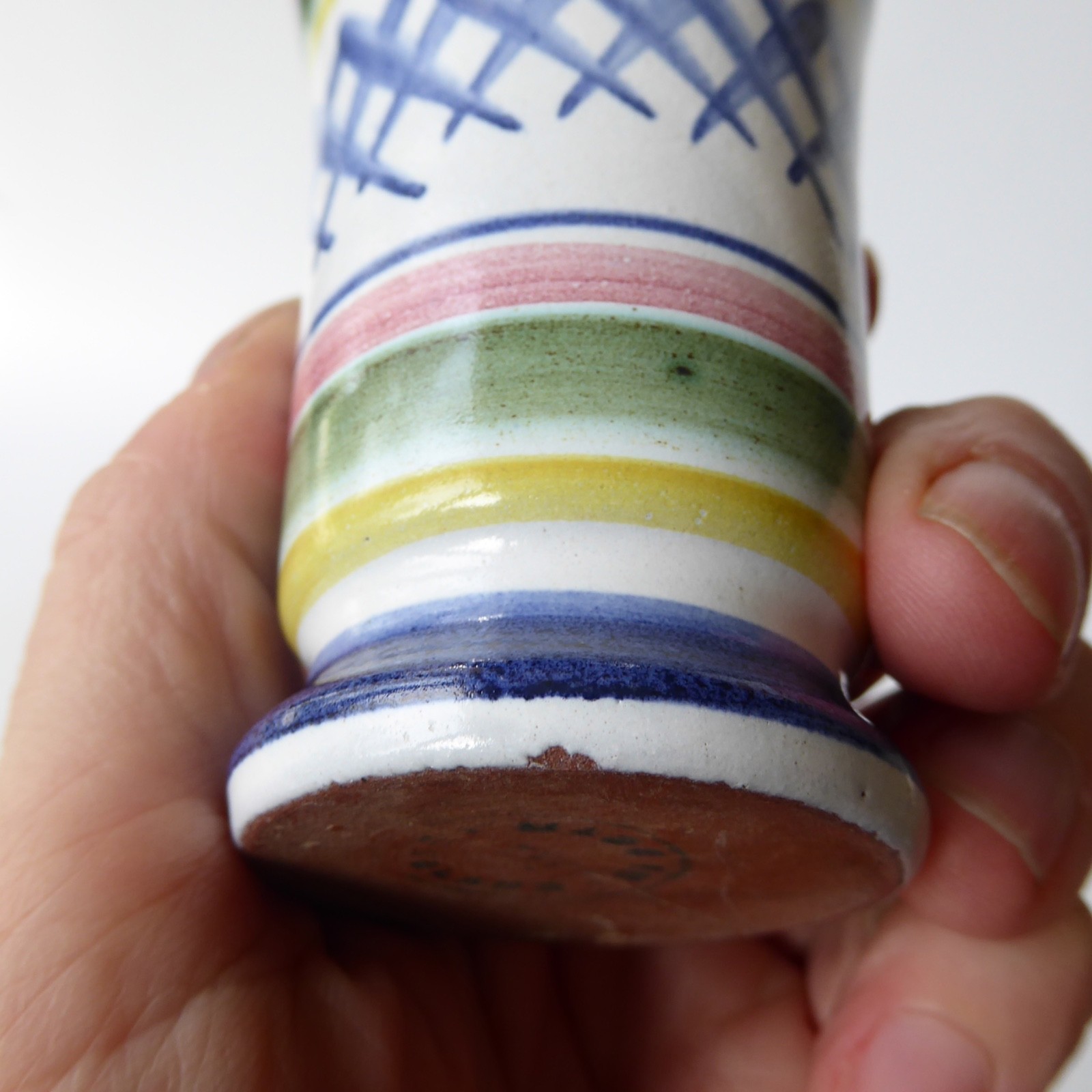 1955-1956 vintage Rye Pottery small vase. 1950s clay striped posy pot. Studio 3" - Image 12