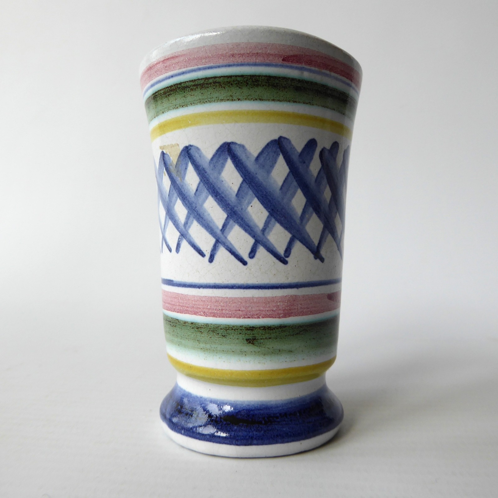 1955-1956 vintage Rye Pottery small vase. 1950s clay striped posy pot. Studio 3" - Image 3