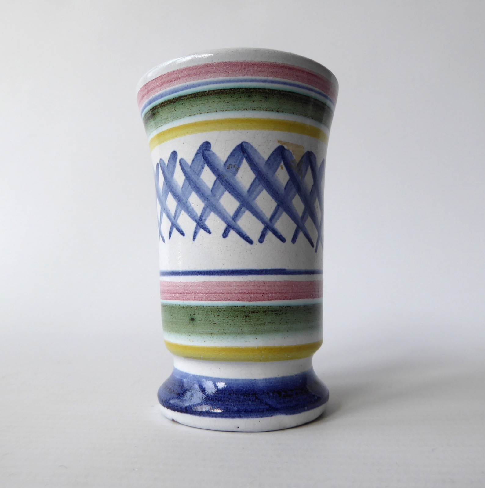1955-1956 vintage Rye Pottery small vase. 1950s clay striped posy pot. Studio 3" - Image 4