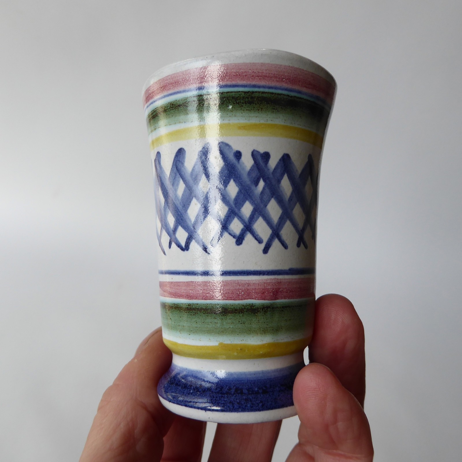 1955-1956 vintage Rye Pottery small vase. 1950s clay striped posy pot. Studio 3" - Image 5