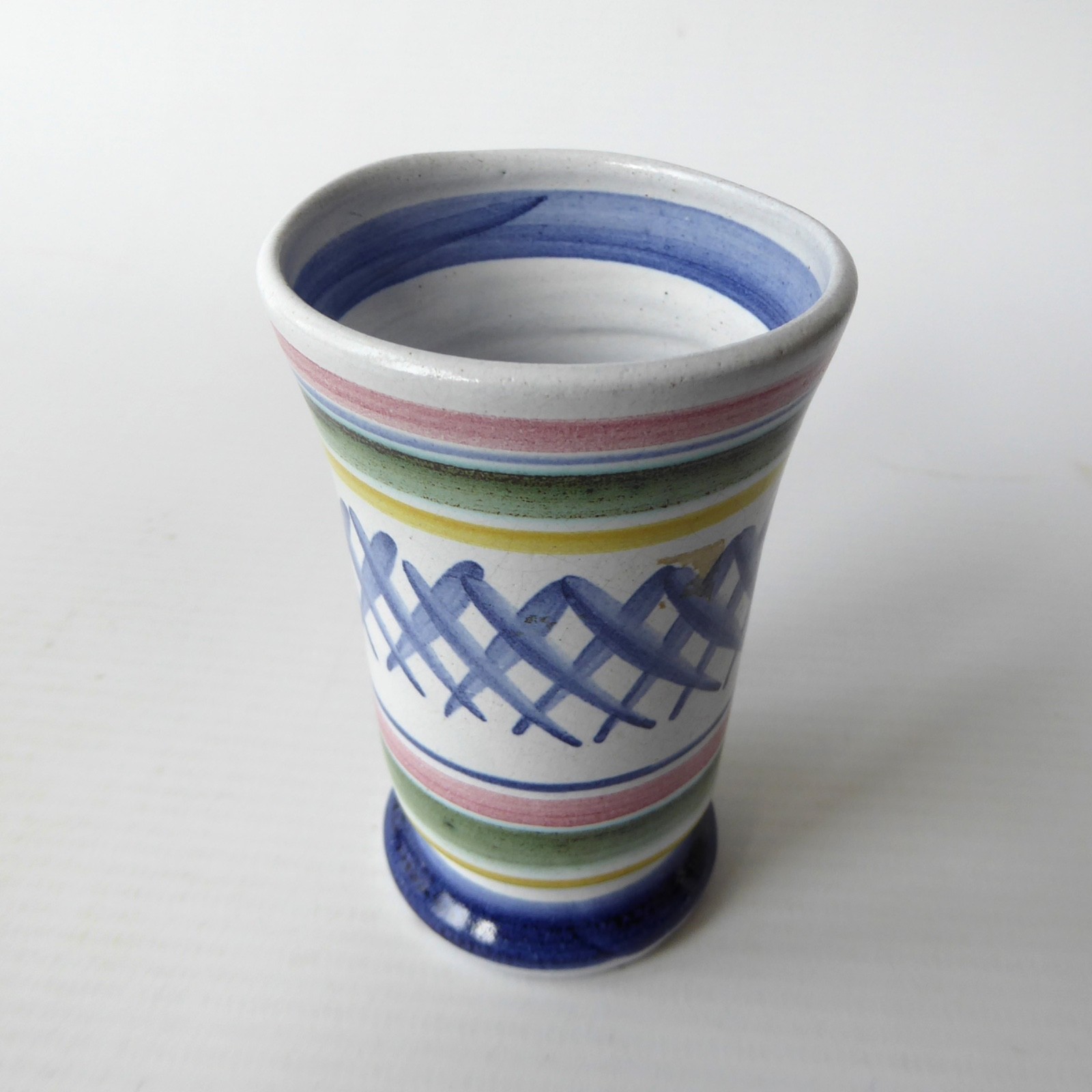 1955-1956 vintage Rye Pottery small vase. 1950s clay striped posy pot. Studio 3" - Image 7
