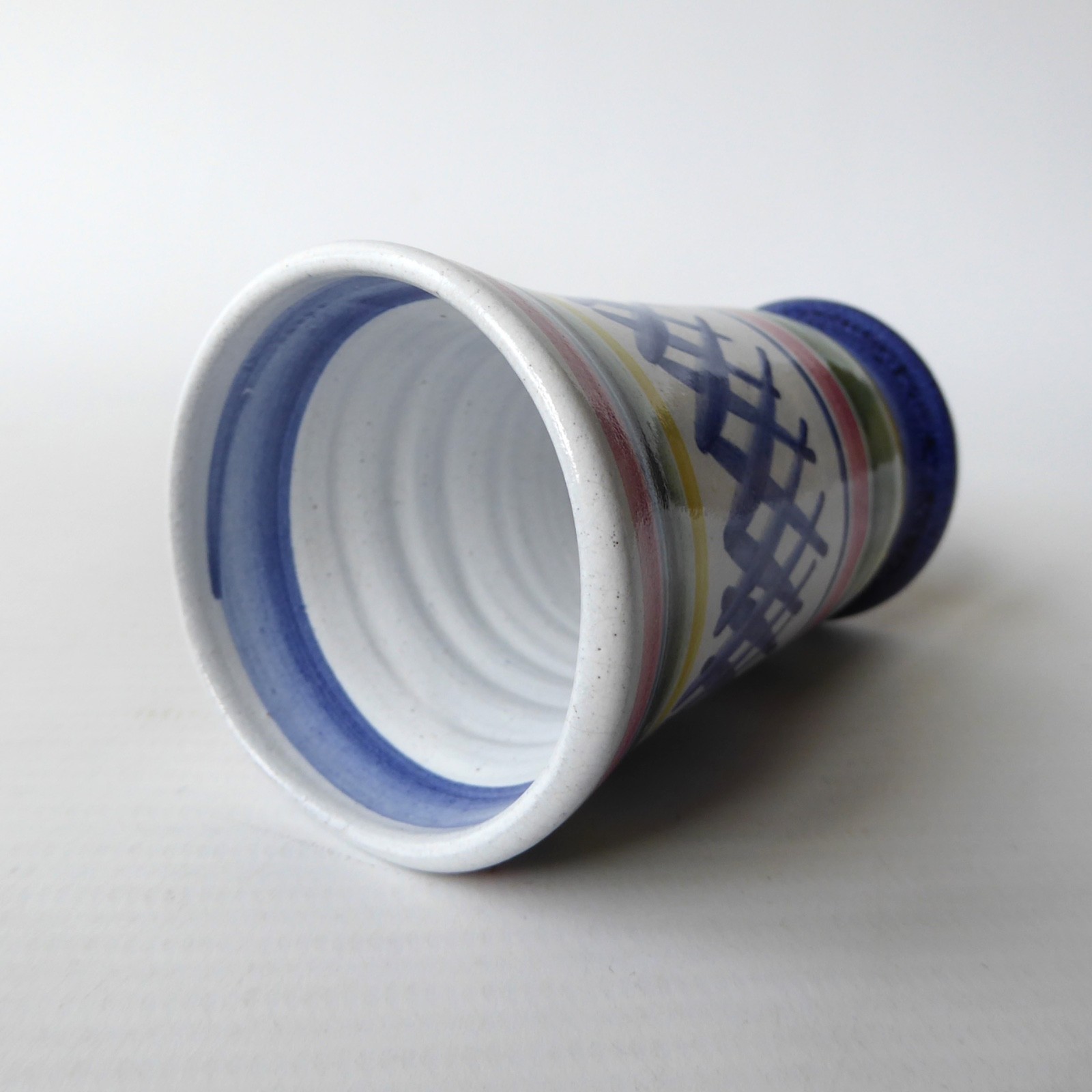 1955-1956 vintage Rye Pottery small vase. 1950s clay striped posy pot. Studio 3" - Image 8