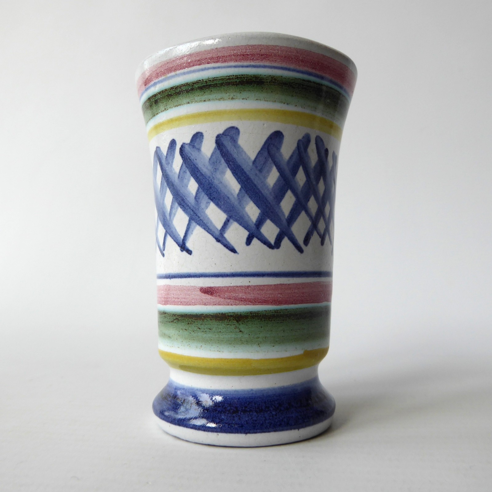 1955-1956 vintage Rye Pottery small vase. 1950s clay striped posy pot. Studio 3"