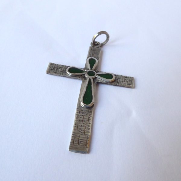 1970s Prata silver 900 cross pendant for necklace. Crucifix brutalist modernist - Image 3