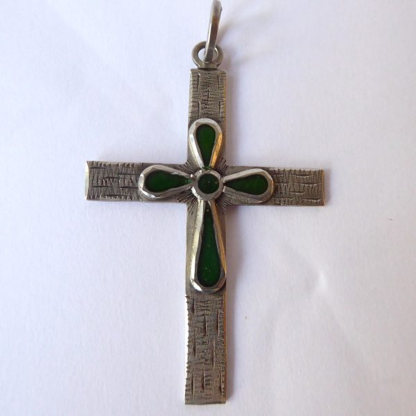 1970s Prata silver 900 cross pendant for necklace. Crucifix brutalist modernist - Image 4
