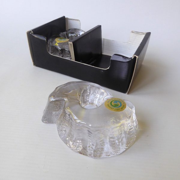 2 vintage boxed Galway Ireland Gaelic crystal art glass dinner candle holders