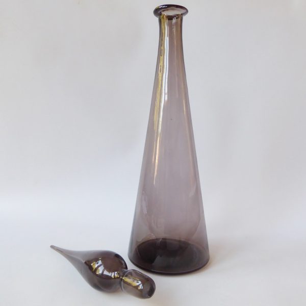 23" Empoli genie bottle decanter, Italian. Vintage conical art glass mid century - Image 3
