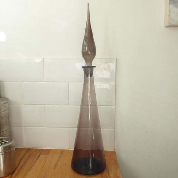 23" Empoli genie bottle decanter, Italian. Vintage conical art glass mid century - Image 4