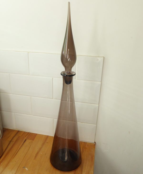 23" Empoli genie bottle decanter, Italian. Vintage conical art glass mid century - Image 6