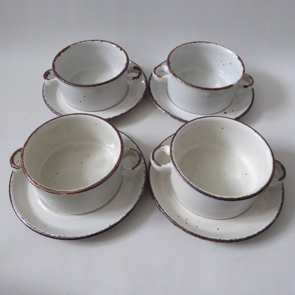 4 Midwinter Creation soup bowls + saucers, 1970s 1980s. Stonehenge pottery cups - Image 4