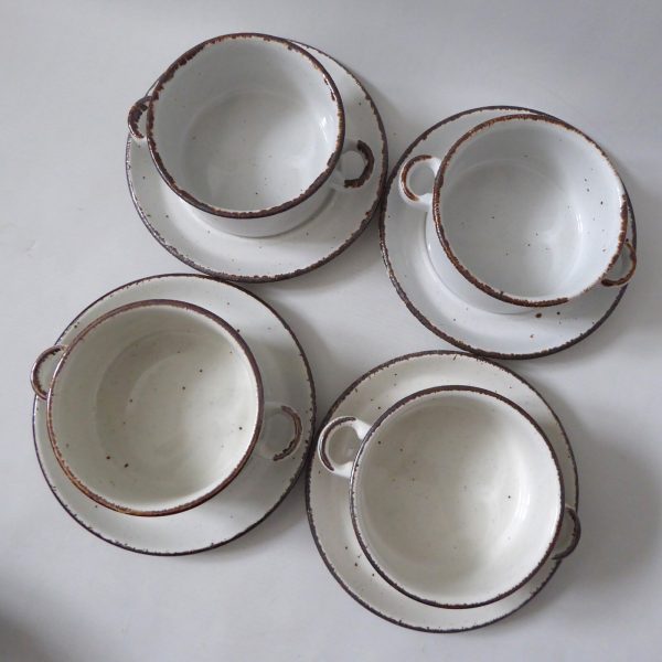 4 Midwinter Creation soup bowls + saucers, 1970s 1980s. Stonehenge pottery cups - Image 5