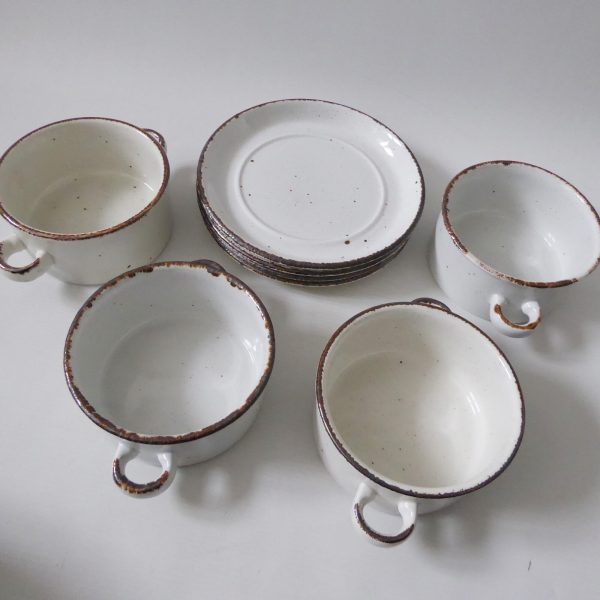 4 Midwinter Creation soup bowls + saucers, 1970s 1980s. Stonehenge pottery cups - Image 6