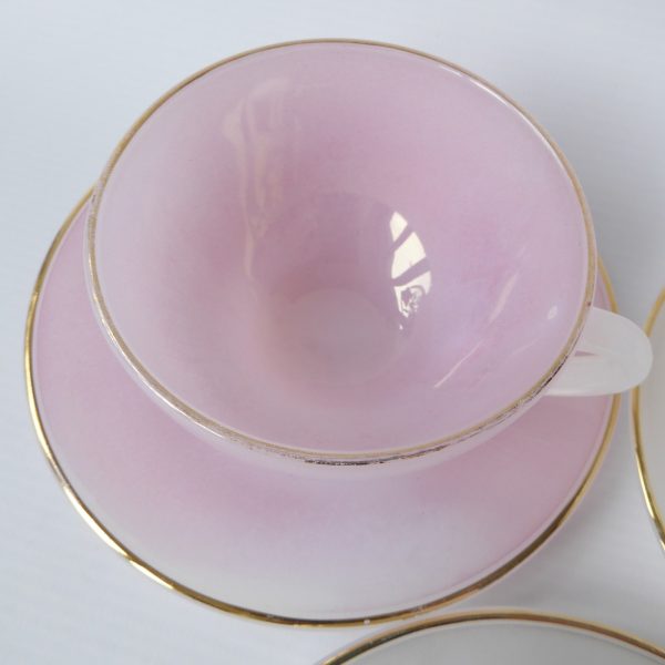 6 vintage Arcopal France glass opalescent Harlequin cups saucers. Pastels opale - Image 11