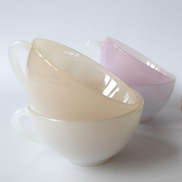 6 vintage Arcopal France glass opalescent Harlequin cups saucers. Pastels opale - Image 16