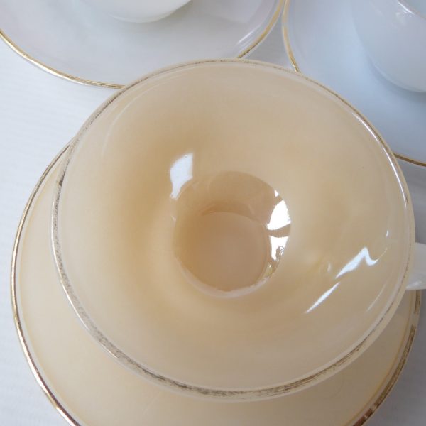 6 vintage Arcopal France glass opalescent Harlequin cups saucers. Pastels opale - Image 6