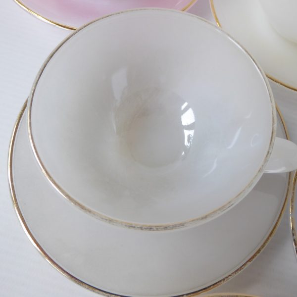 6 vintage Arcopal France glass opalescent Harlequin cups saucers. Pastels opale - Image 8
