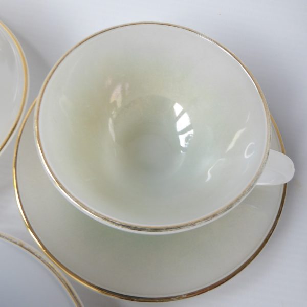 6 vintage Arcopal France glass opalescent Harlequin cups saucers. Pastels opale - Image 9