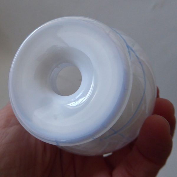 Adrian Sankey vintage art glass bud vase, round white opaline + streaks lines - Image 11