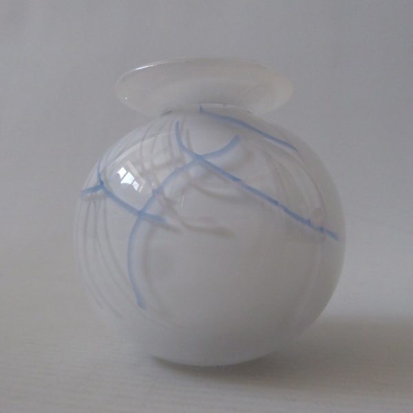 Adrian Sankey vintage art glass bud vase, round white opaline + streaks lines - Image 6