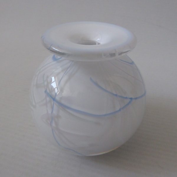 Adrian Sankey vintage art glass bud vase, round white opaline + streaks lines - Image 8