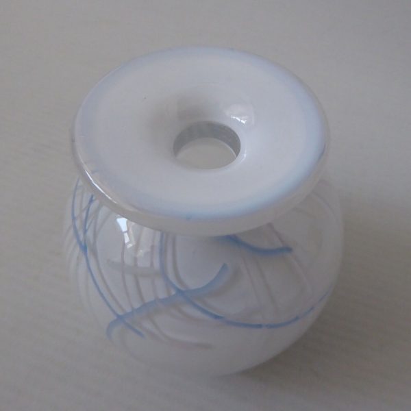 Adrian Sankey vintage art glass bud vase, round white opaline + streaks lines - Image 9