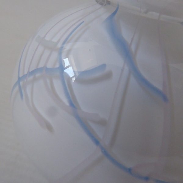 Adrian Sankey vintage art glass bud vase, round white opaline + streaks lines - Image 10