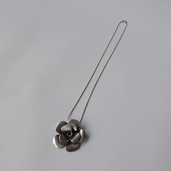 Ail Aluma sterling silver 925 rose flower pendant, 19" box chain necklace, 11g - Image 5
