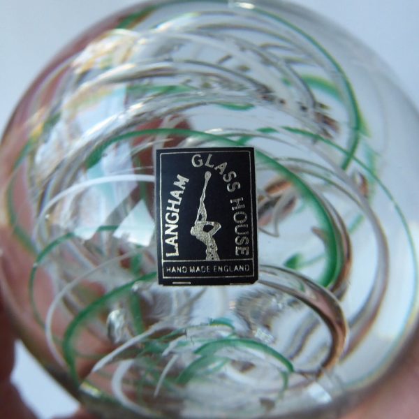 Big Langham Glass Streamer art glass paperweight green white clear swirl bubble - Image 4