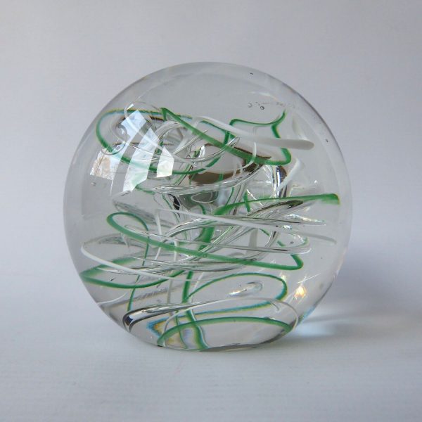 Big Langham Glass Streamer art glass paperweight green white clear swirl bubble - Image 6