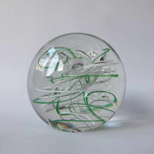 Big Langham Glass Streamer art glass paperweight green white clear swirl bubble - Image 8