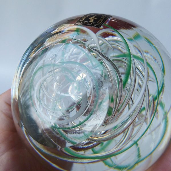 Big Langham Glass Streamer art glass paperweight green white clear swirl bubble - Image 10