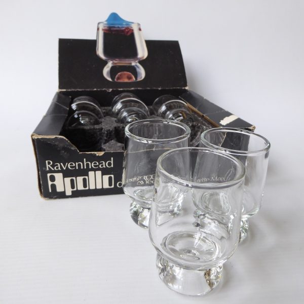 Boxed set 6 Ravenhead Apollo shot liqueur port small glasses vintage retro 1970s