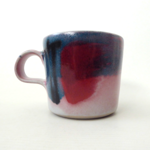 Dartington Pottery Janice Tchalenko abstract art stoneware mug, blue red cup