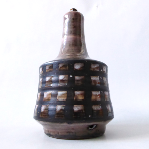 David Sharp Rye Studio pottery lamp base, brown lines signed 1970s retro vintage