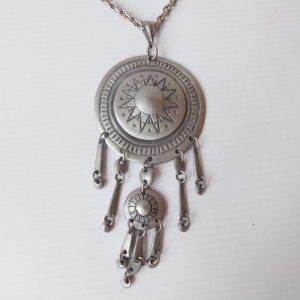 Eivind Hillestad Norway vintage pewter big shield pendant necklace, signed EH63