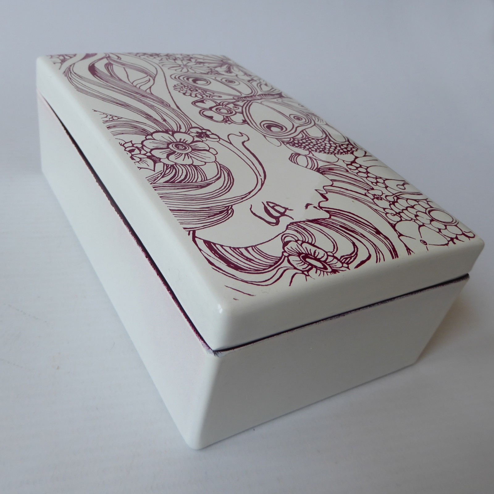 Elizabeth Arden Japanese jewellery/trinket box, burgundy & white lacquered - Image 13