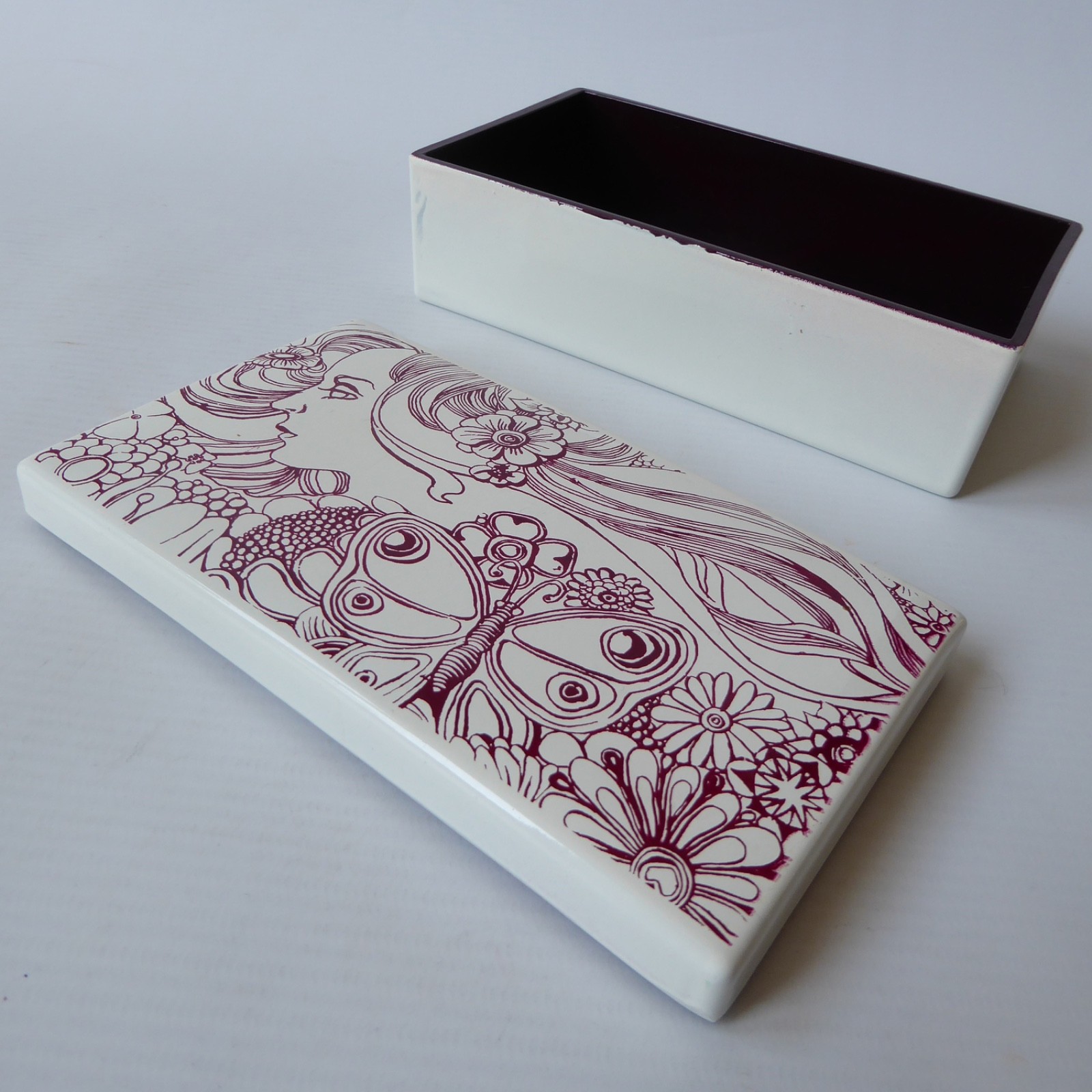 Elizabeth Arden Japanese jewellery/trinket box, burgundy & white lacquered - Image 10
