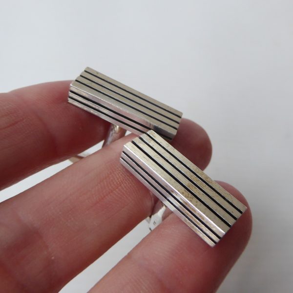 German 21g Mid century silver cufflinks, FS F. Scheurle 925 sterling 1960s lines - Image 13