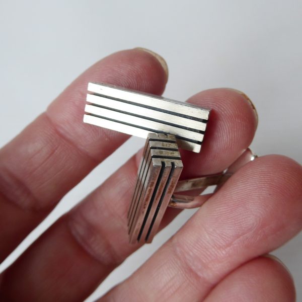 German 21g Mid century silver cufflinks, FS F. Scheurle 925 sterling 1960s lines - Image 3