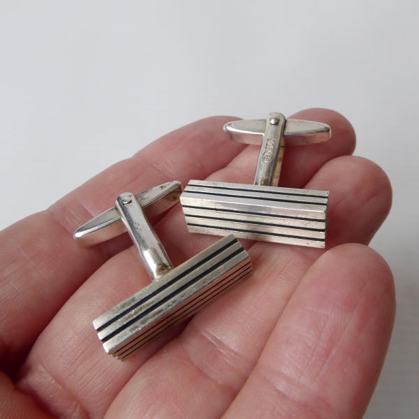 German 21g Mid century silver cufflinks, FS F. Scheurle 925 sterling 1960s lines - Image 4