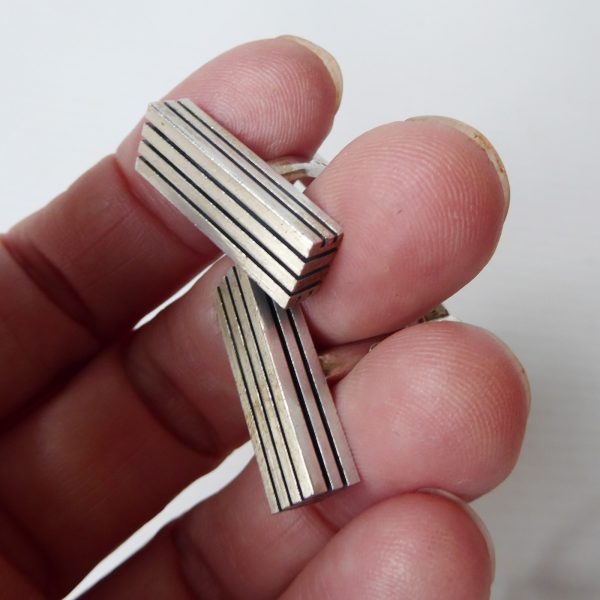 German 21g Mid century silver cufflinks, FS F. Scheurle 925 sterling 1960s lines - Image 5
