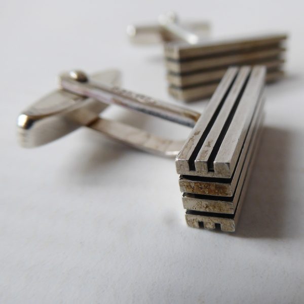 German 21g Mid century silver cufflinks, FS F. Scheurle 925 sterling 1960s lines - Image 7