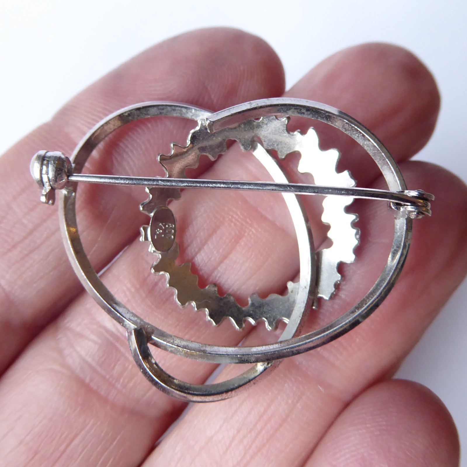 German vintage 800 silver brooch, modernist loops. K&L Kordes & Lichtenfels 60s - Image 11