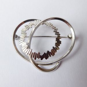 German vintage 800 silver brooch, modernist loops. K&L Kordes & Lichtenfels 60s